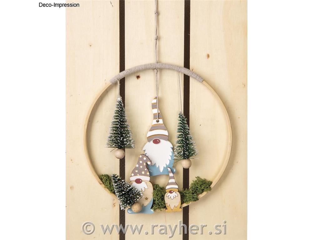 Wood decor Gnome family, natural, 4.5-9cm, + cord, 8pcs