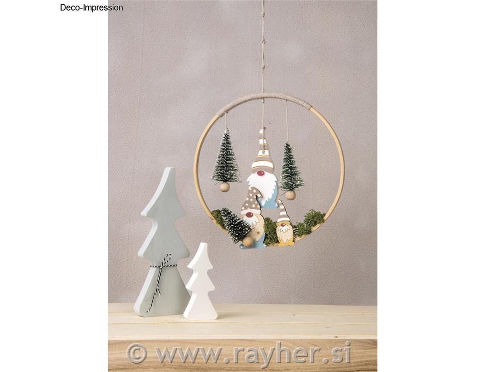 Wood decor Gnome family, natural, 4.5-9cm, + cord, 8pcs