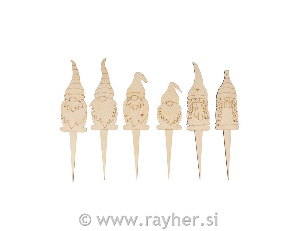 Lesena dekoracija, Palčki, 13.3-15cm, set 6