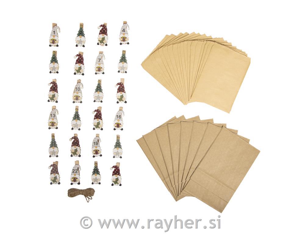 Adeventni koledar, set s palčki+vrvica