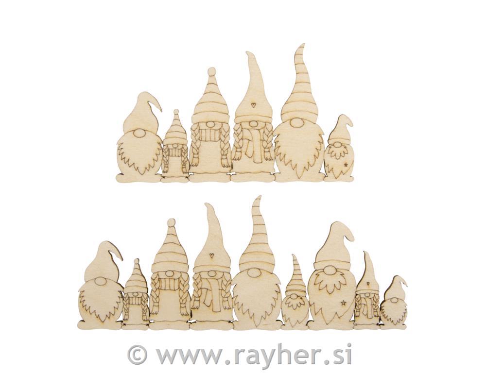 Wooden strip Gnome family,natural, 9.2x5.4 + 13.2x5.4cm, 2pcs
