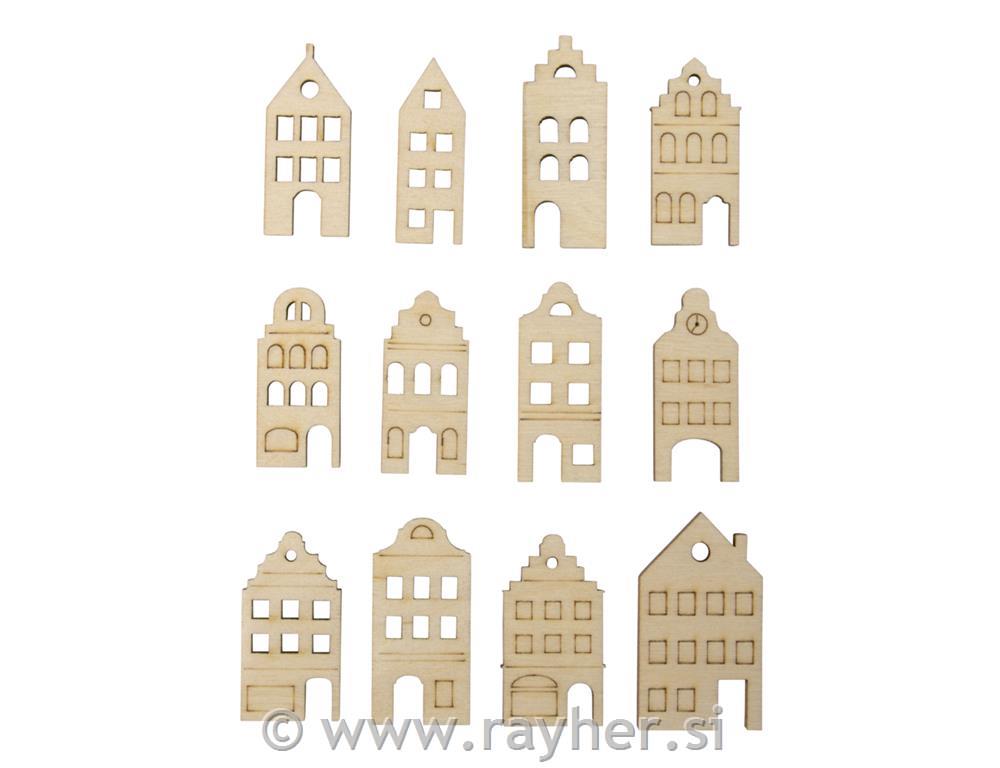 Leseni okraski Nordijski hiške, set 12