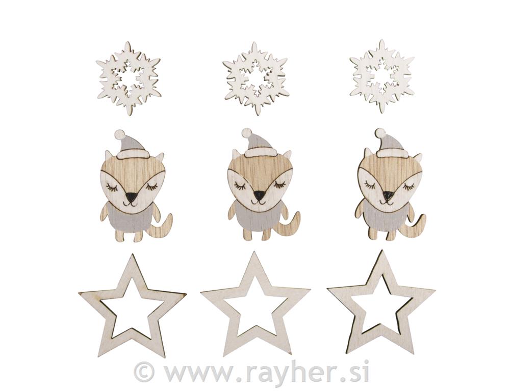 Leseni okraski, Lisičke, zvezde, snežinke, set 9