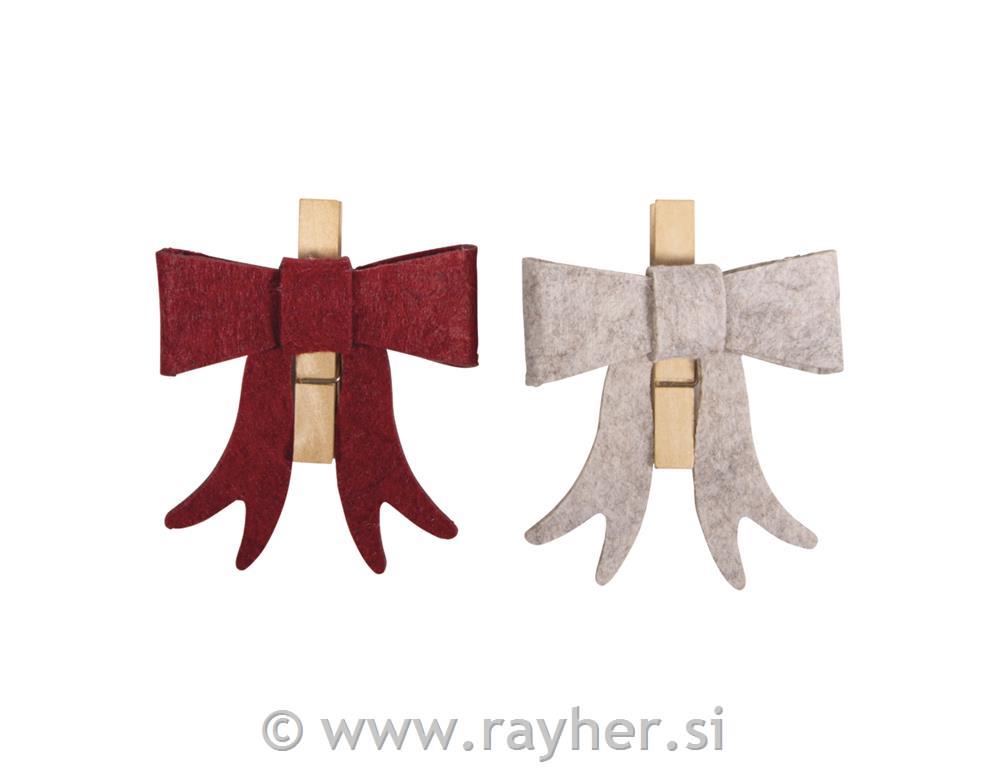 Felt bow on clothes peg, 7x2,8x8.5cm, 2pcs