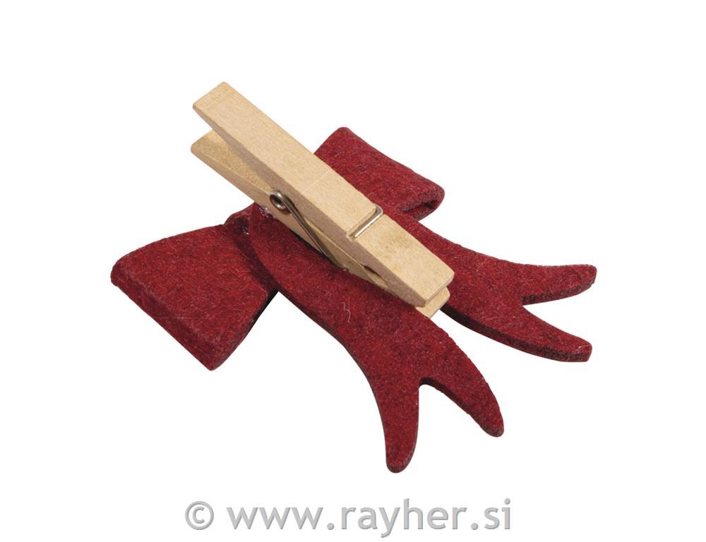 Felt bow on clothes peg, 7x2,8x8.5cm, 2pcs
