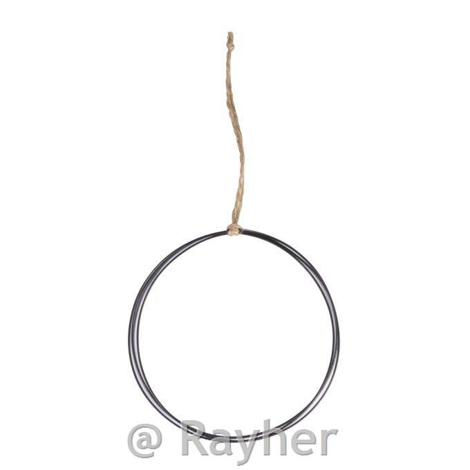 Wire ring, 10 cm o, 3-ply, black, fittedwith a jute cord for hanging up
