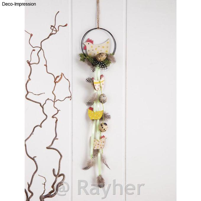 Leseni okraski obešanka kokoške in petelini, 5-8 cm + 2,5 m vrvica 16 kosov