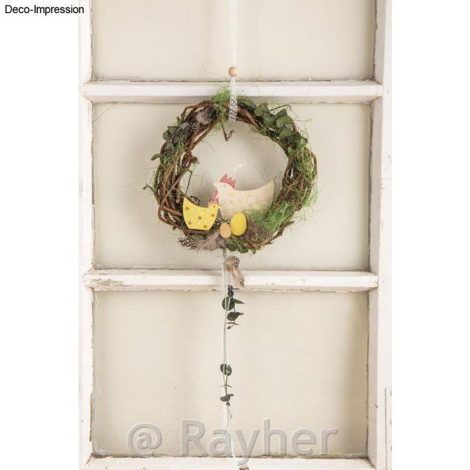 Leseni okraski obešanka kokoške in petelini, 5-8 cm + 2,5 m vrvica 16 kosov