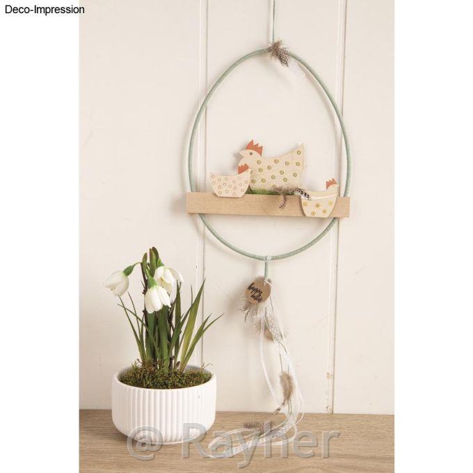 Leseni okraski obešanka kokoške in petelini, 5-8 cm + 2,5 m vrvica 16 kosov