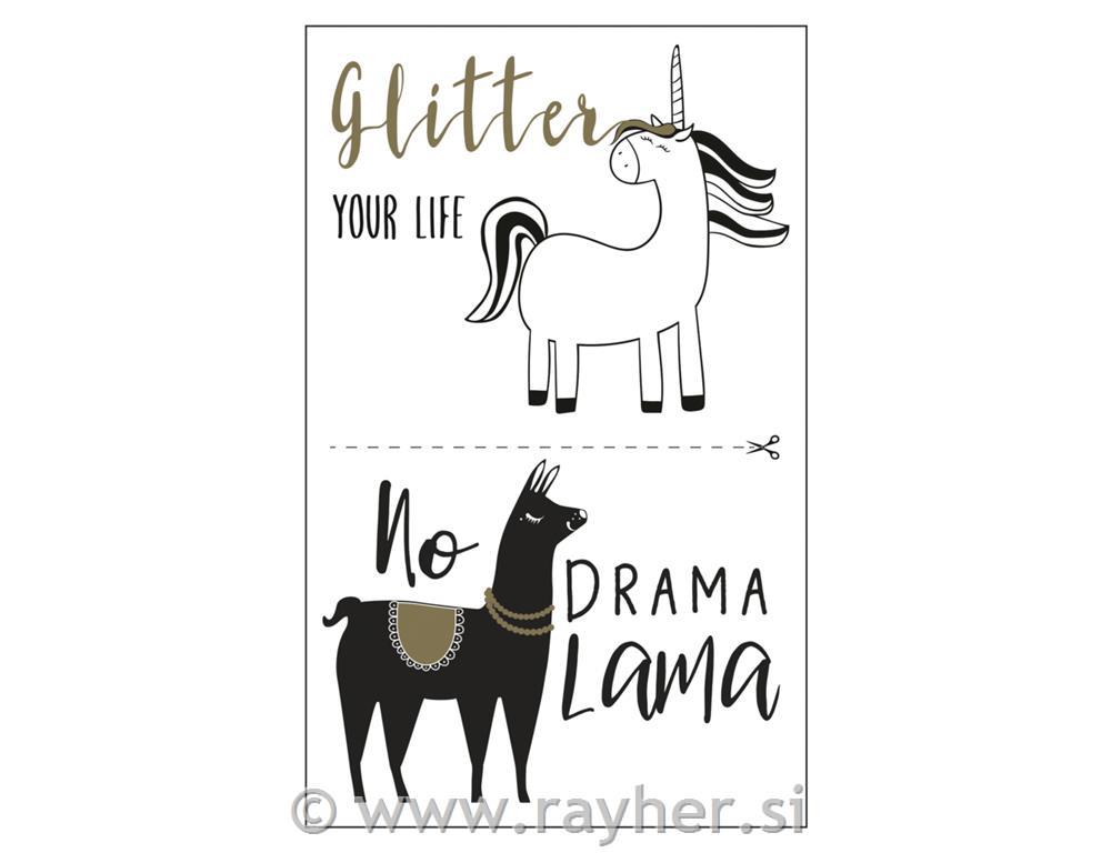 Nalepke peel-off "Samorog+Lama", 10x16cm, 2 lista