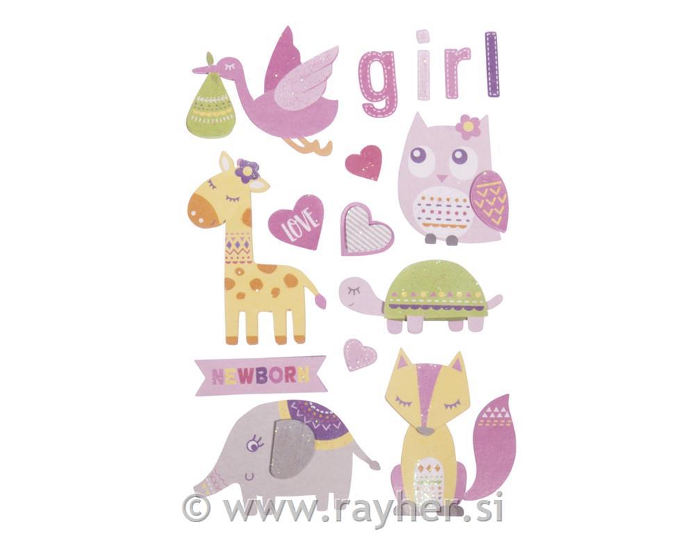 3D Paper Sticker Babywith effects, tab-bagbaby pink, 15pcs