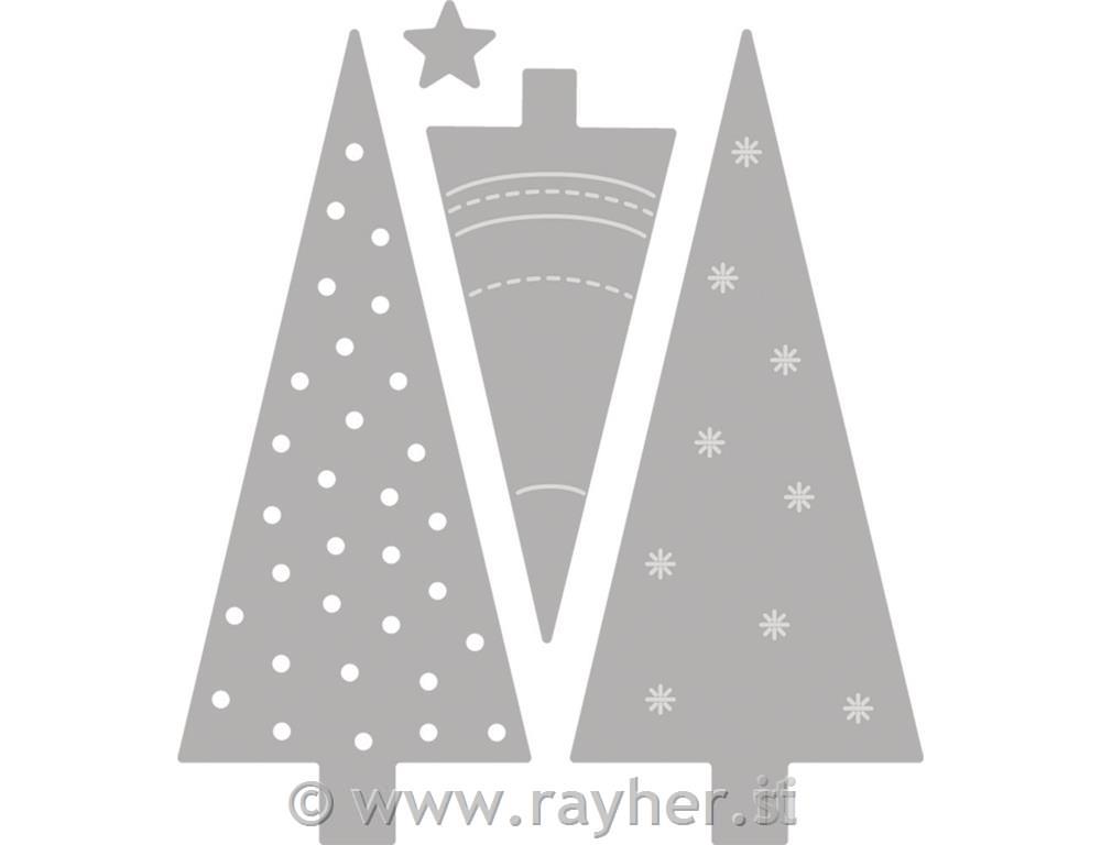 Set of punch templates: Xmas Tree0.7x0.7cm-3x6.9cm, tab-bag 4pcs