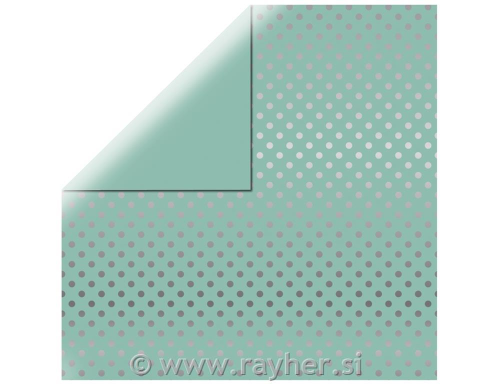 Scrapbooking papir "Srebrne pike", mint, 30.5x30.5cm, 180gm4