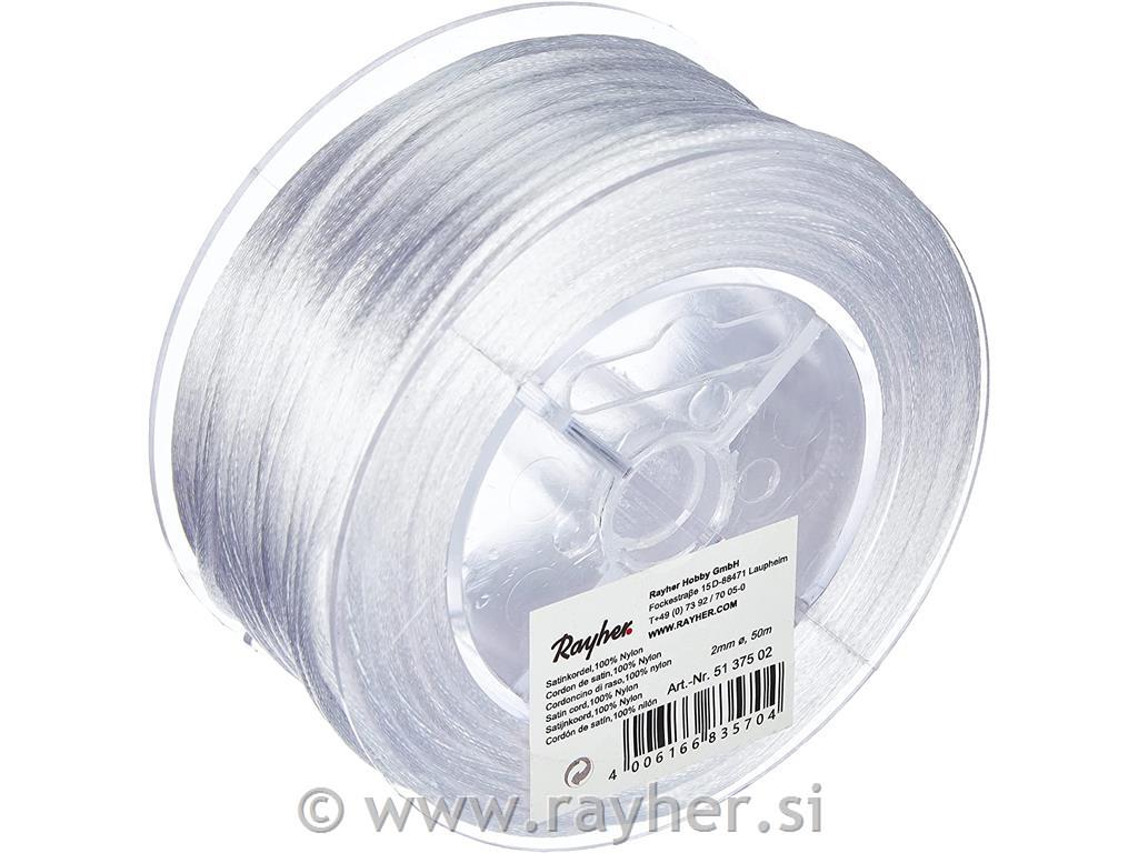 Satenasta vrvica, bela, 2 mm, 50m