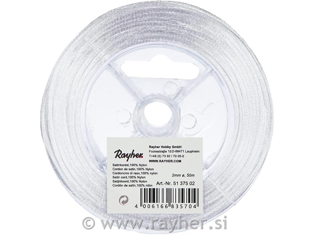 Satenasta vrvica, bela, 2 mm, 50m