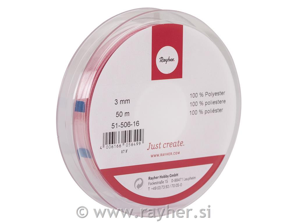 Trak saten, svetlo roza, 3 mm, 1m
