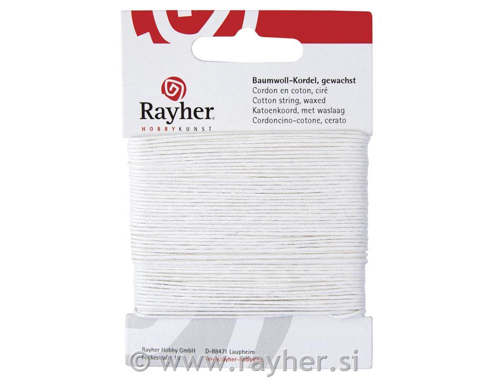 Cotton cord, waxed, white, 1 mm, tab-car