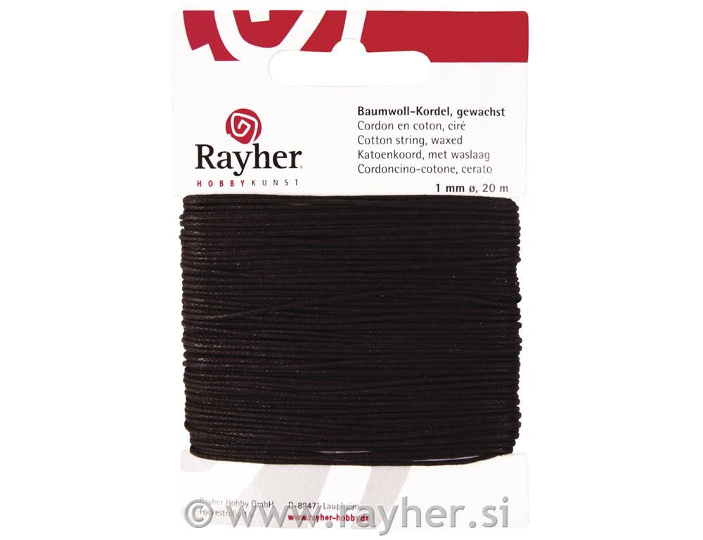 Cotton cord, waxed, dark brown, 1 mm, ta
