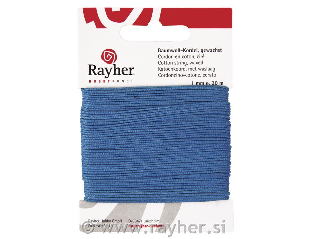 Vrvica bombažna, povoščena, turkizna, 1 mm, 20 m