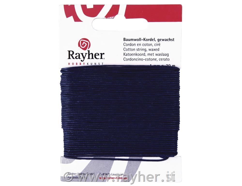 Cotton cord, waxed, dark blue, 1 mm, tab