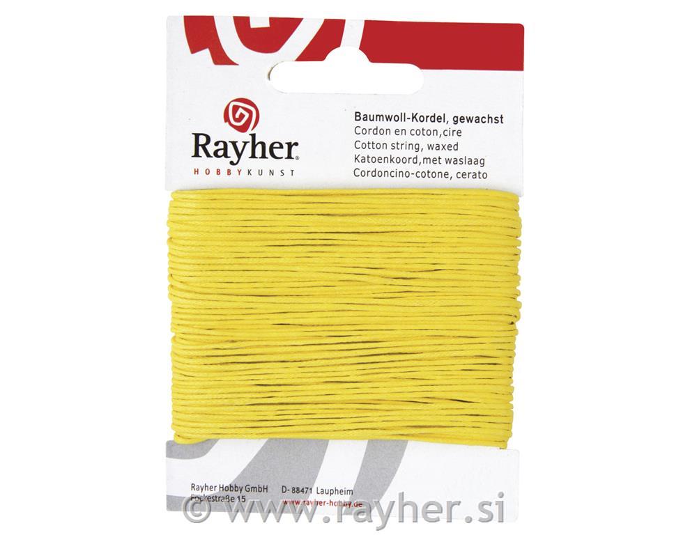 Vrvica bombažna, povoščena, rumena, 1 mm, 20 m