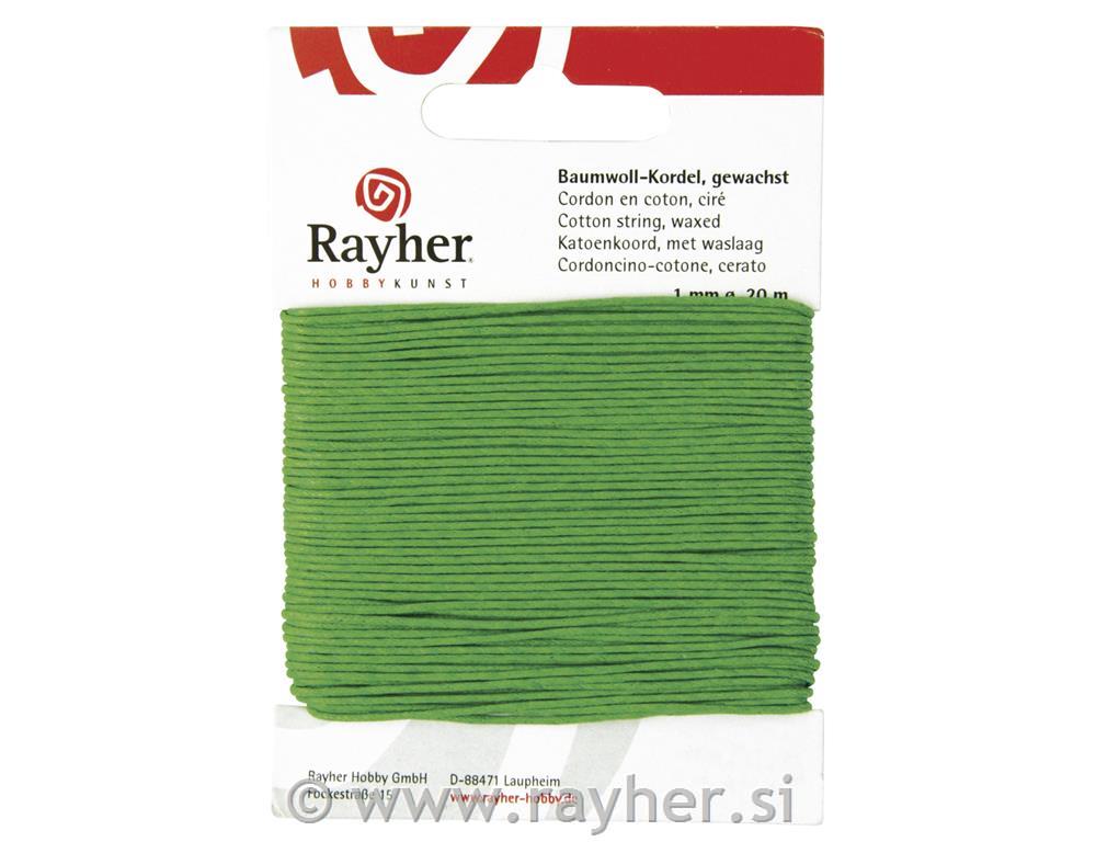 Cotton cord, waxed, green, 1 mm, tab-car