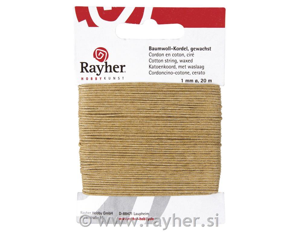 Cotton cord, waxed, natural, 1 mm, tab-c