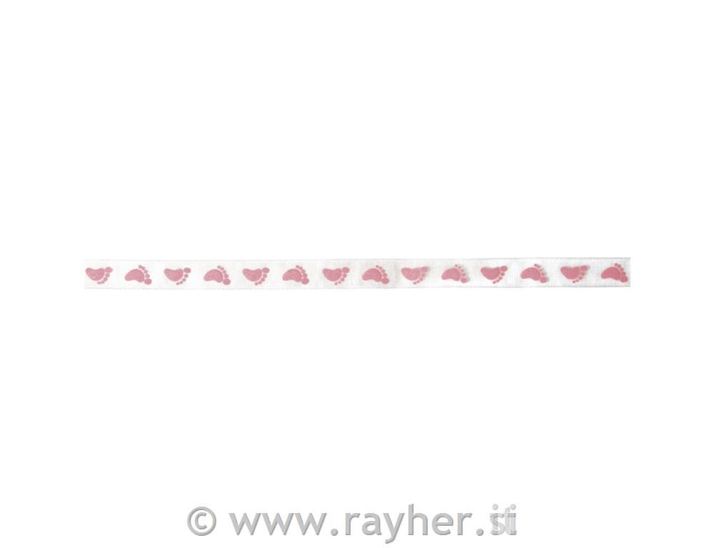 Trak organza: otroški odtisi, svetlo roza, 10 mm, 1 m