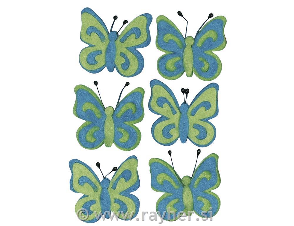 Filc metulji, svetlo modri, 5 cm, 6 kom.