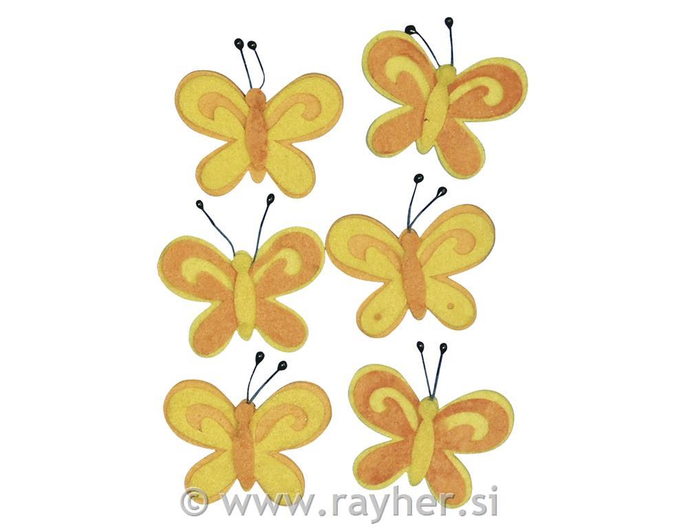 Filc metulji, oranžni, 5 cm, 6 kom.