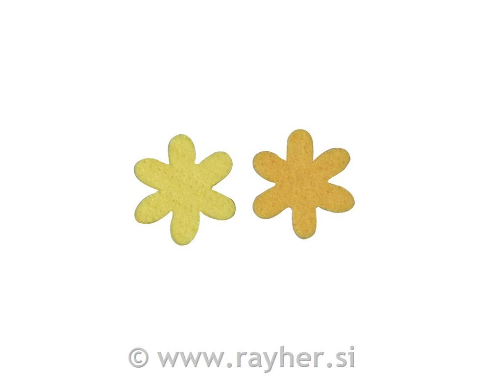 Filc rožice male, 3 cm, rumene/oranžne, 2 barvi, 12 kom.