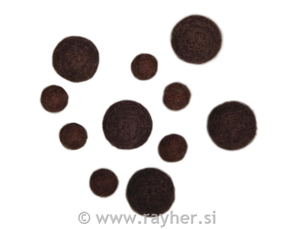 Filc kroglice, 1,3+2cm , rjave, 11 kosov