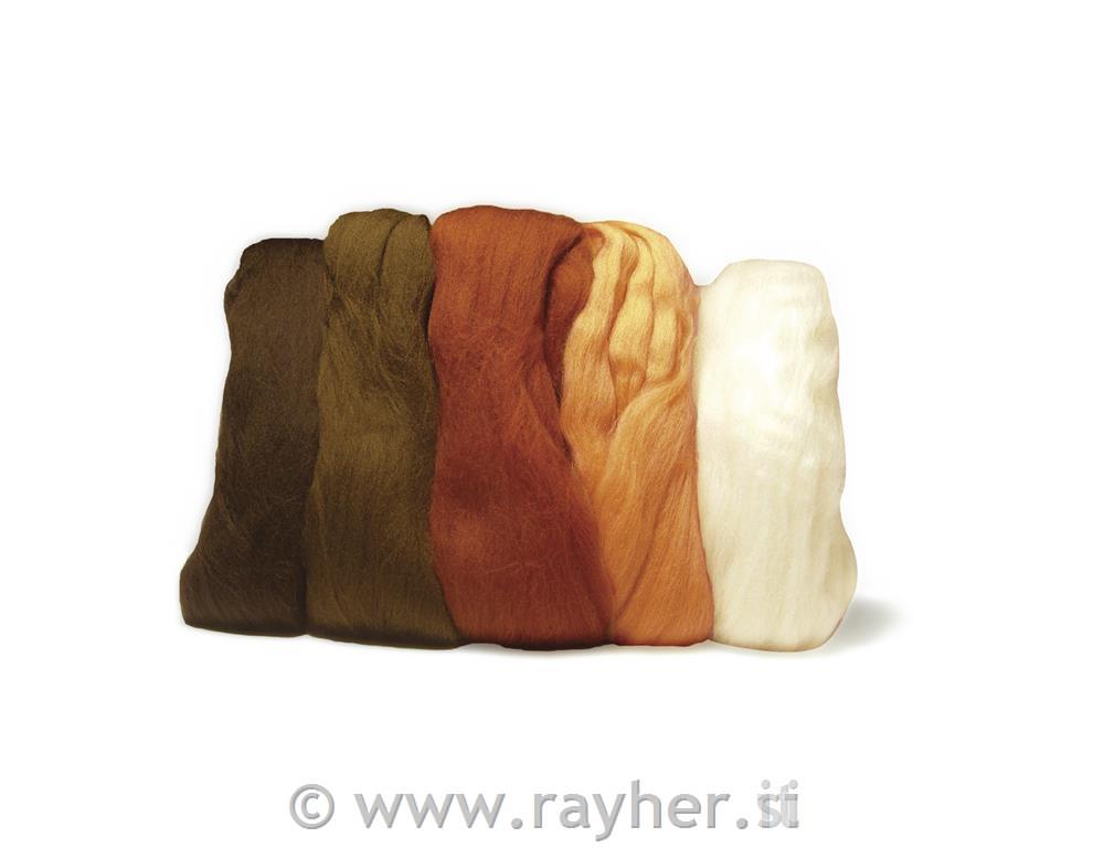 Volneno merino predivo, česano, zelo gladko, rjavi odtenki,