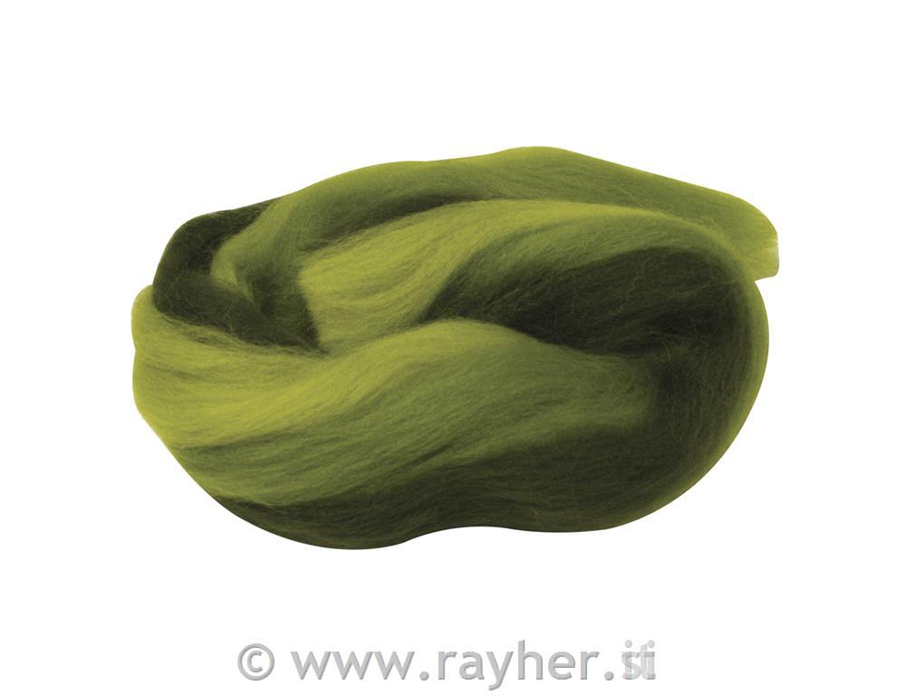 Volneno merino predivo, česano, zelene barve, 21 mic, 50g