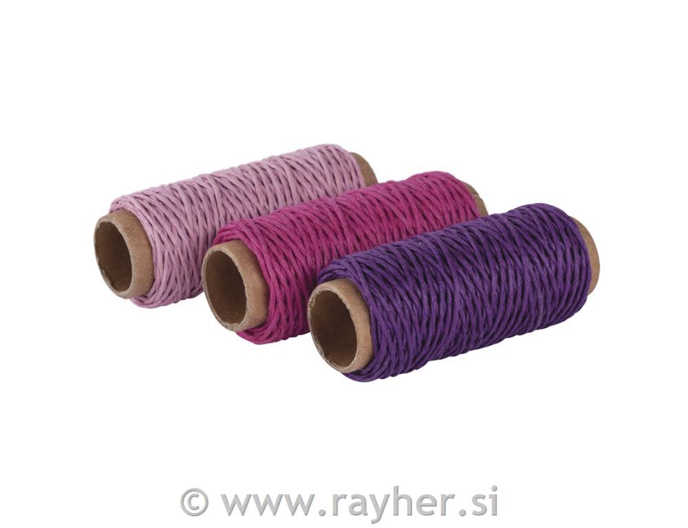 Hemp-cord set, 1mm o, pink,fuschia,purple, 3 colours each 12m, tab-bag 36m