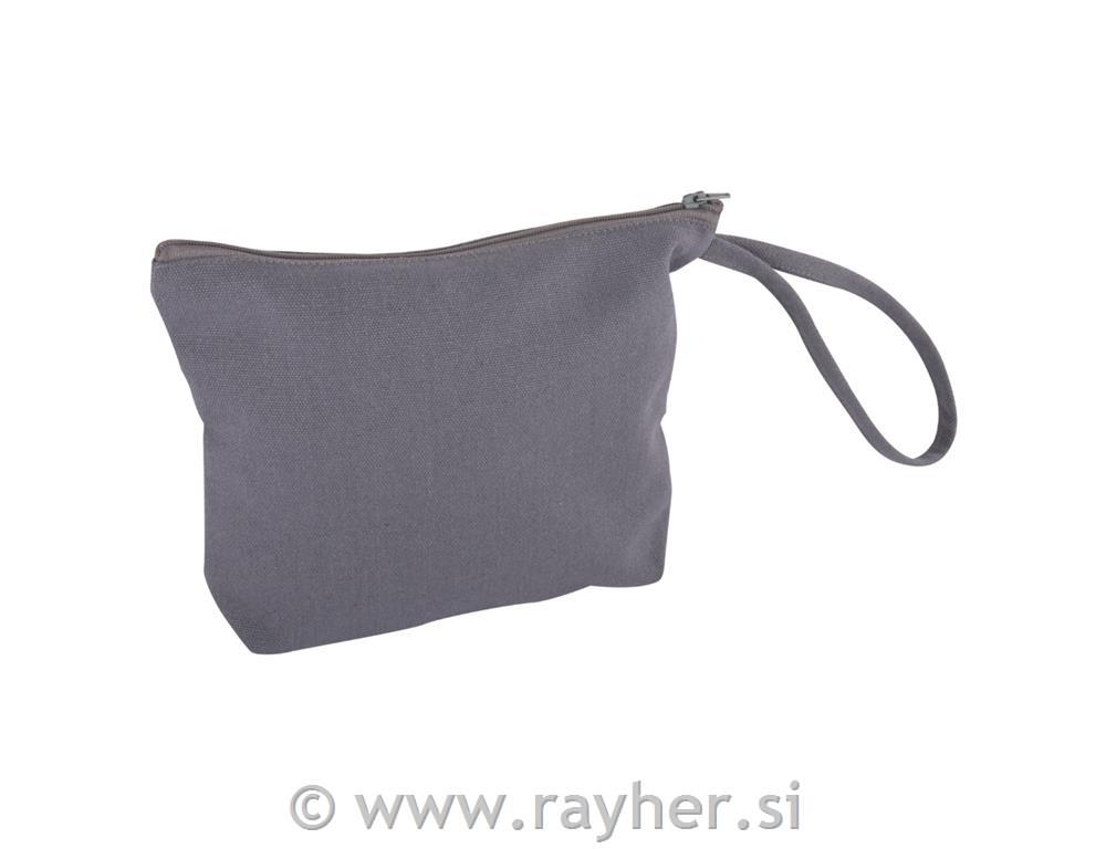Make-up bag w. zip fastener, grey, 22x17cm, 330g/m2, tab-bag 1pc
