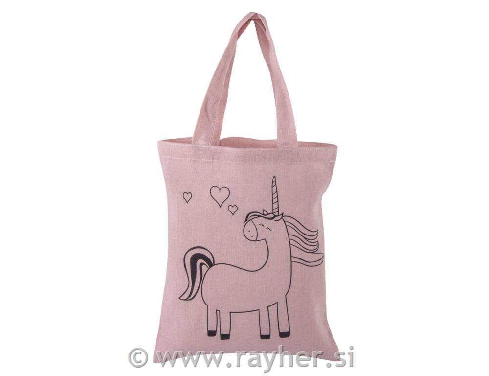 Vrečka bombažna, Samorog, pink, 20x25cm