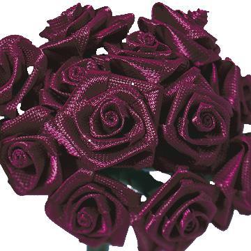 Satin roses, 12 mm o, wine-red, bundle 1