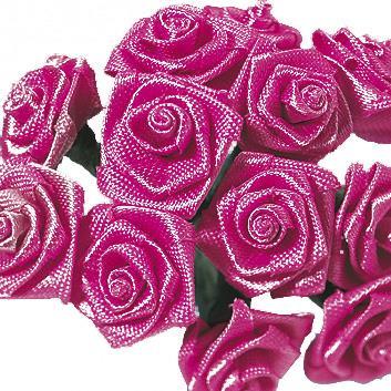 Satin roses, 12 mm o, pink, bundle 12 pc