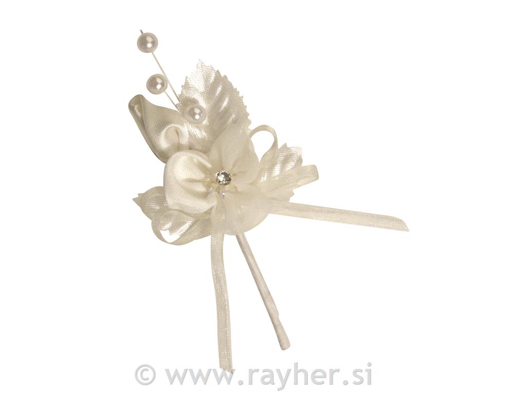Poročna priponka z kristali in perlami, krem, 9,5 cm, 2 kom.