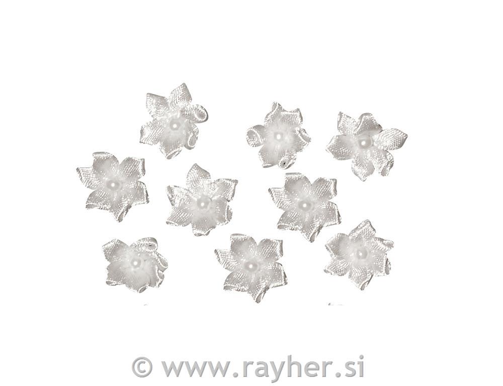 Cvetovi s perlami, 2 cm, beli, 8 kom.