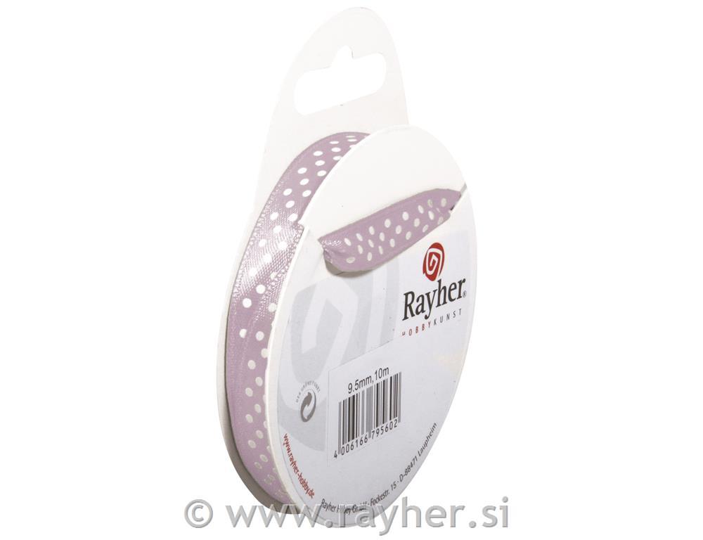 Trak saten s pikami, svetlo roza, 9,5mm, 10m