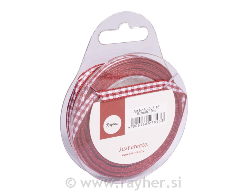 Checked pattern ribbon, red, 6mm, t-roll