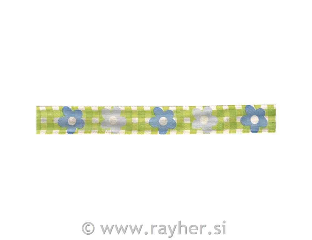 Trak dekorativni z rožicami, modre rožice, 25mm, z žico,1m