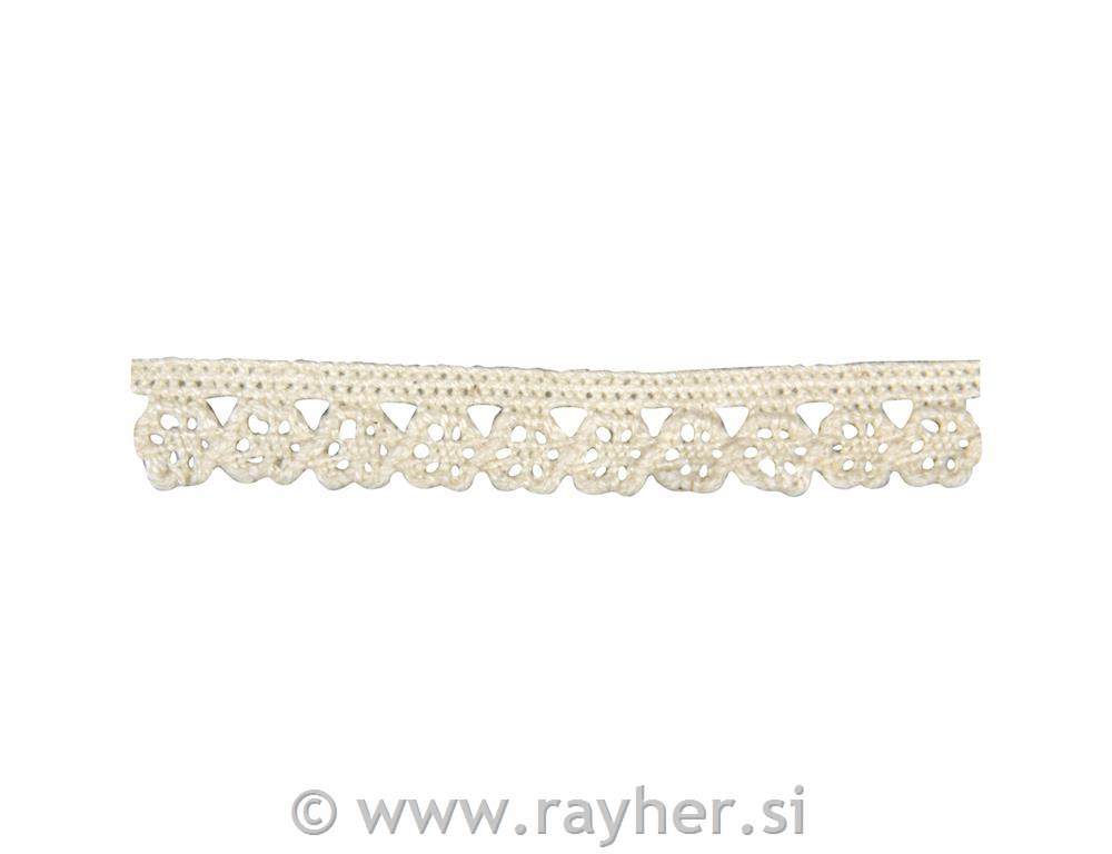 Bombažna čipka "Amanda", bež, 1 cm, 3 m