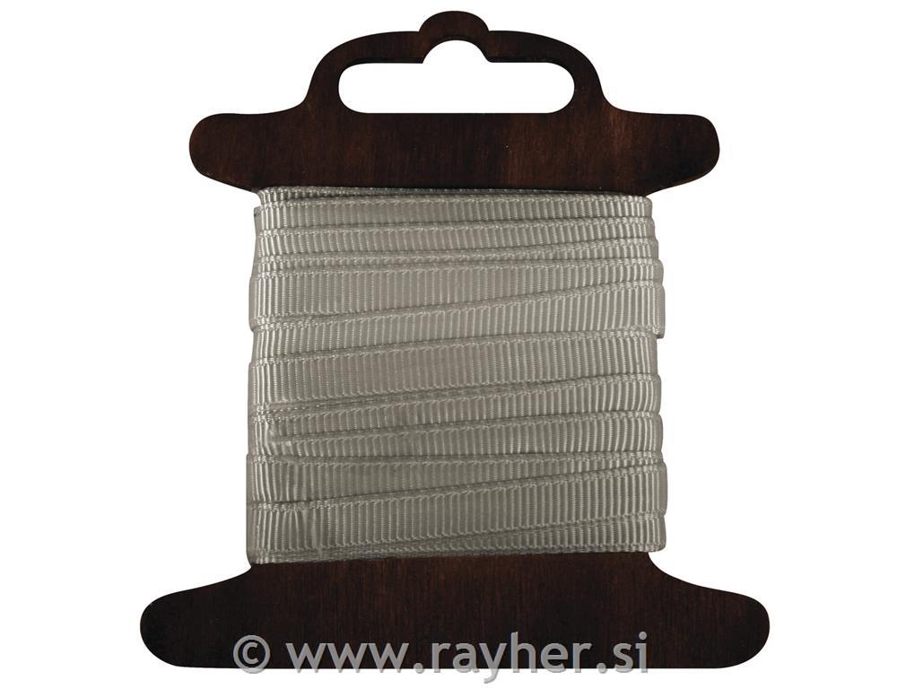 Corded ribbon, silver, 6mm, tab-wooden c