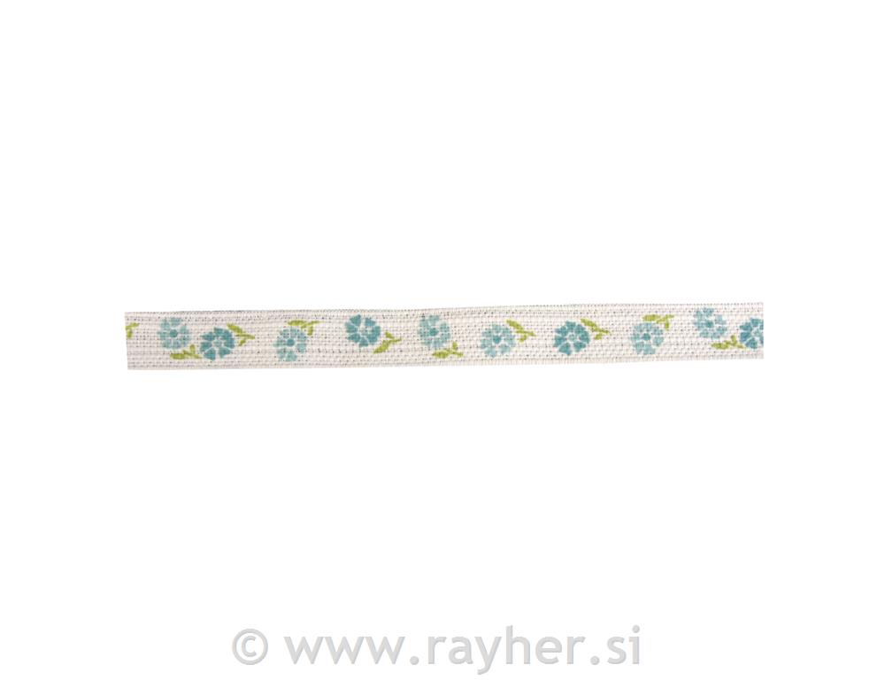 Cotton ribbon: spring flowers, turquoise