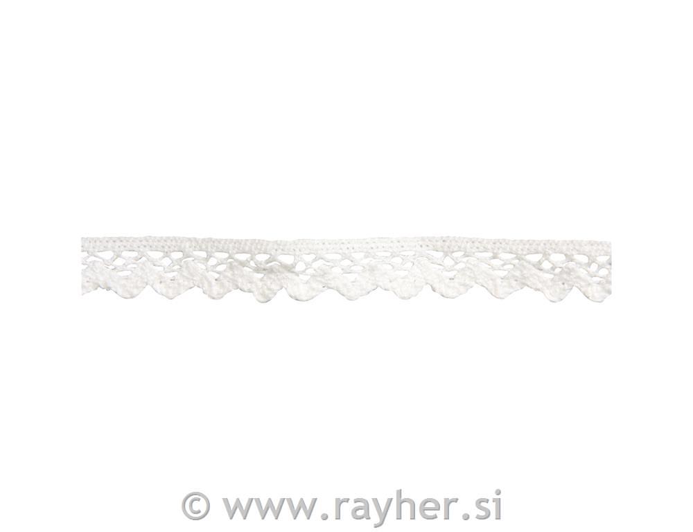 Čipka bombažna Jasmina, bela, 1 cm,3m