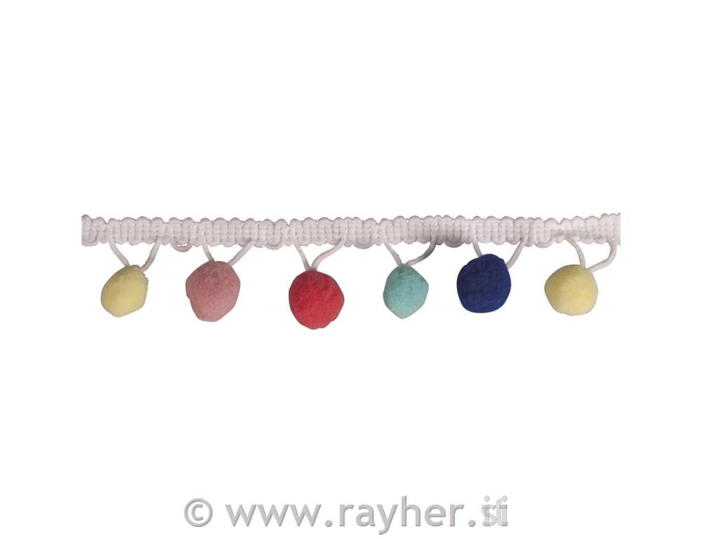 Pom-pom trim, pastel, 3cm, tab-bag 2m