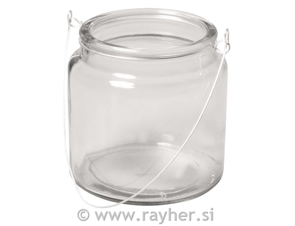 Glass container with handle, 10cm , Height:10cm,top:7,5cm